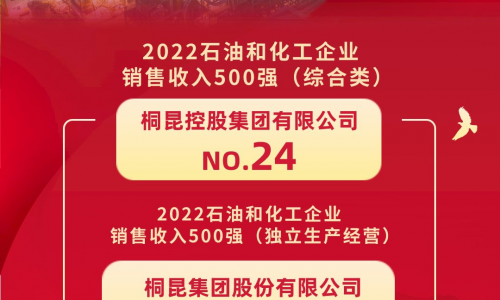 榜單發(fā)布丨桐昆位居2022石油和化工企業(yè)銷售收入500強第24位！
